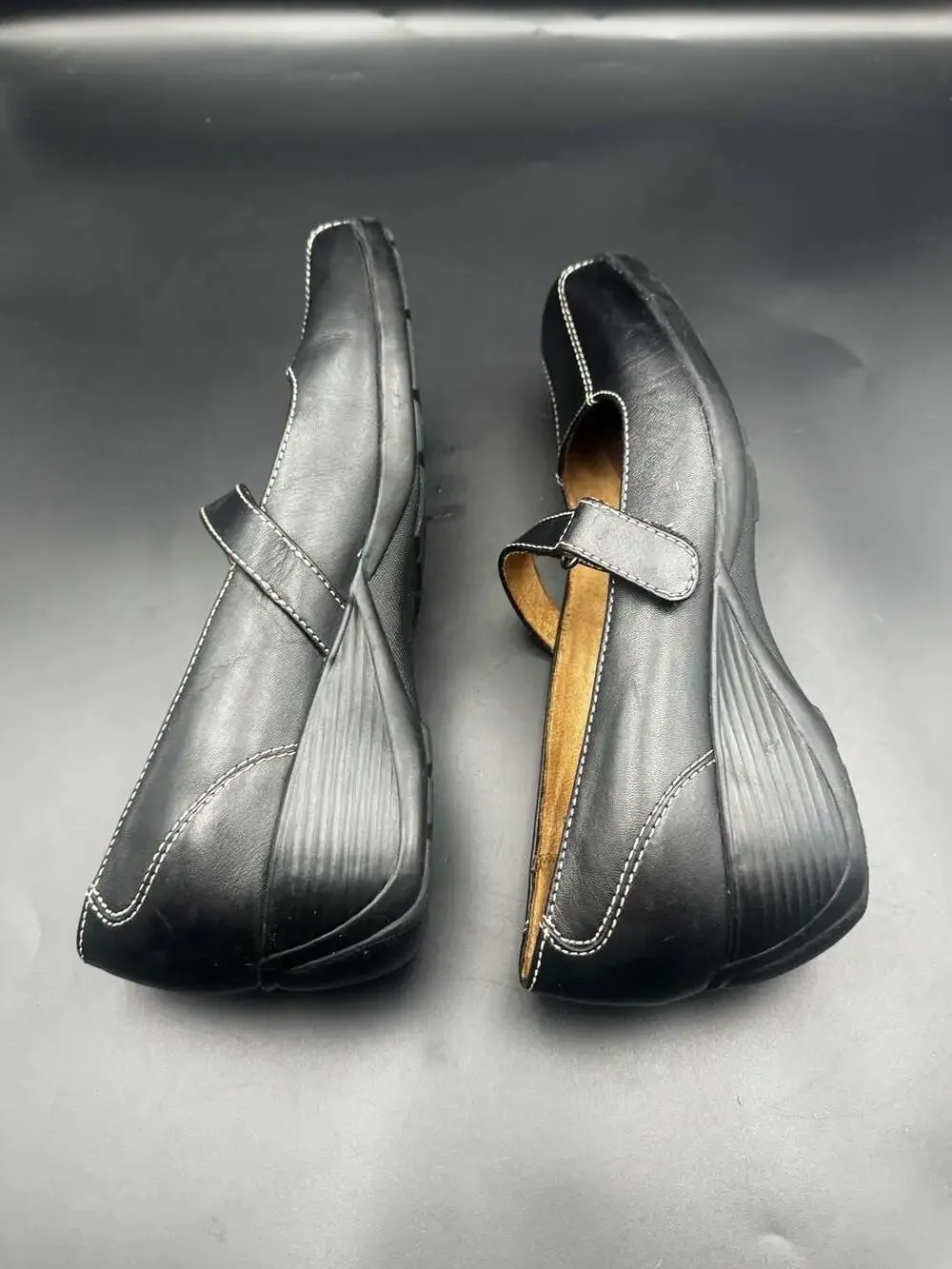 Natural Soul by Naturalizer Black Leather Mary Jane Wedge Shoes Size 8.5M